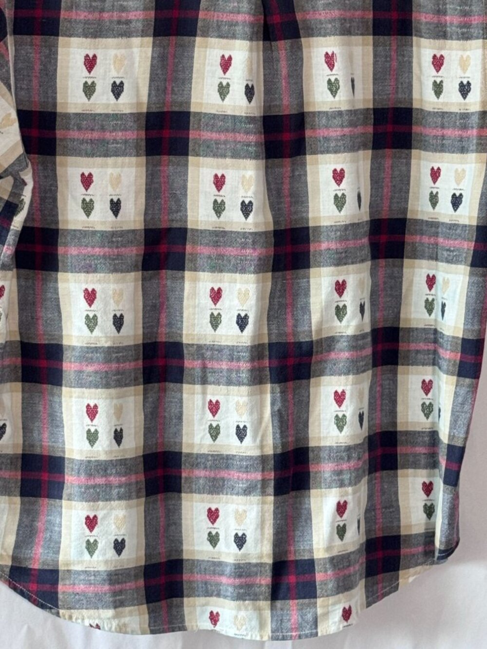 Vintage 80s Plaid Woven Hearts Cotton Short Sleeve Shirt Button Front - M - Picture 9 of 14